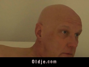 Old bald guest man got fucked by nympho maid