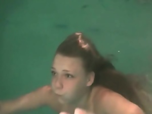Neatly trimmed pubic hair on teen in pool