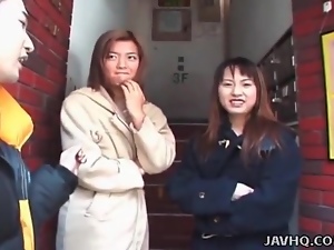 Japanese girls in coats flash in public