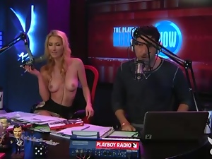 Radio hosts have fun with a cute busty blonde