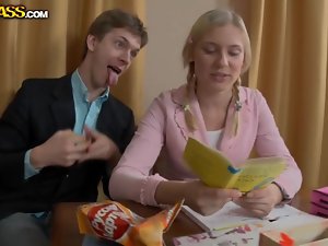 Doggy style, missionary and an oral sex with a sexy blond teen Iry