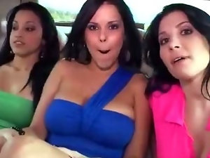 Three Latinas With Big Tits In Back Seat