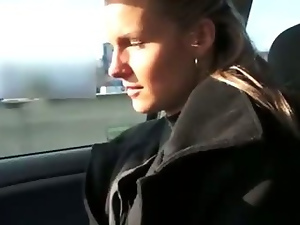 Hot amateur blonde babe suck and fuck in public in a car