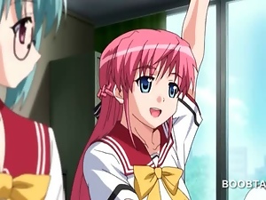 Amazing anime schoolgirl giving her best boobjob