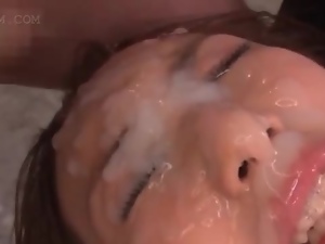 Close-up with asian hardcore messy facial
