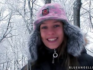 Wintertime fun with a smoking hot Blue Angel