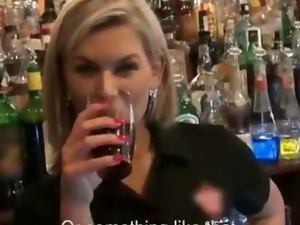 Lovely euro bartender fucked during her work to earn much more cash