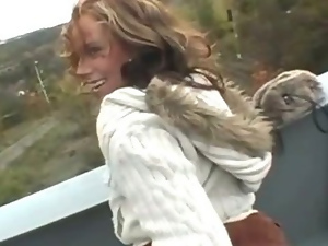 Big Titty European Girl Takes Facial Cumshot On Public Bridge