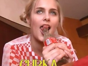 Russian fairhair babe using coca cola