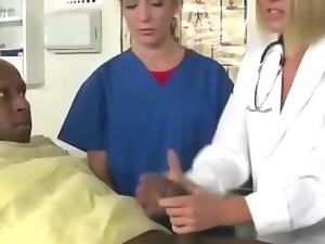 Female doctor demandes nurses to jerk