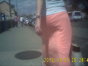 pretty light-haired in long skirt naughty ass candid