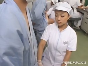 Asian nurse demonstrates handjob skills