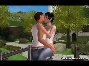 Sexual 3D dark haired slutty girl getting screwed in the park