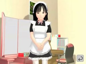 Hentai maid opening legs and giving attractive cock sucking