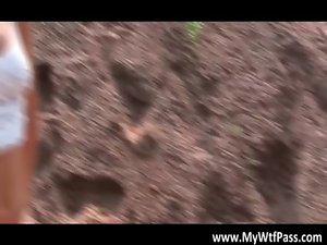 Thrilling outdoor fuck with sensual dark haired