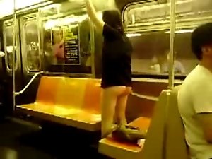Lady pull panties down in Subway.
