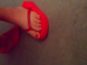 Sissy fun on flip flops, tiny cock,foot fetish