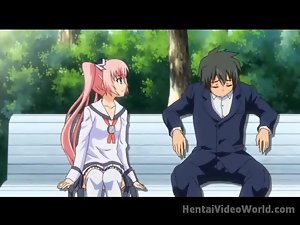 Cute pink haired hentai teen fucked