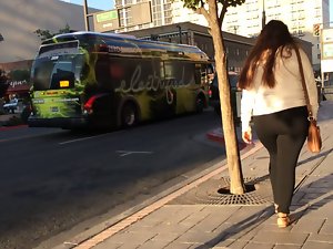 Clothed 18 year old, candid, huge butt in ebony tights