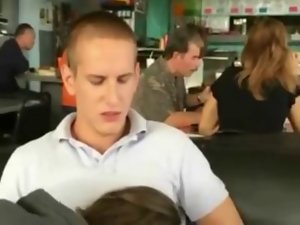 cock sucking in a cafeteria