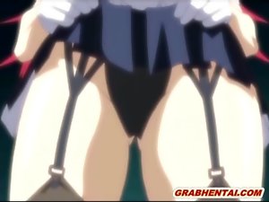 Buxom hentai maid with muzzle gets whipped and dildoed butt and vagina