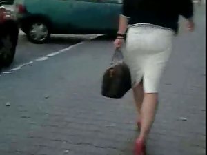 Candid #139 Female with sensual dirty ass in skirt and high heels