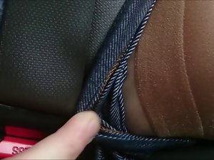 Stockings upskirt in car