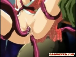 Hentai young lady caught and brutally drilled all hole by tentacles