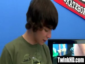 Alluring twink recording himself licking on a penis