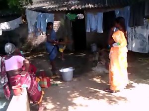 Village aunty saree tucked up sweeping