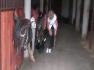 Sexual blond attractive mature turned on after a horse ride