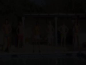 Six nude randy chicks by the pool from france