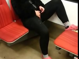 Female masturbates in metro