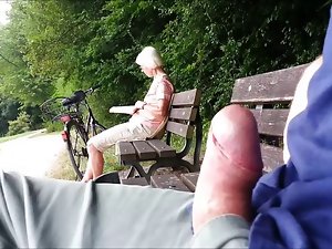 Teaser - Public cumshot for Granny in the park
