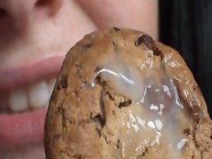 Cookies 'n' Cream - Buxom Dark haired Milks Dick & Eats Cum Covered Cookie