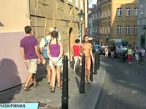 Juicy Jenny demonstrates her attractive nude body in public