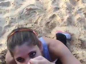 Fuck partner Gets Faceful of Cum at the Beach