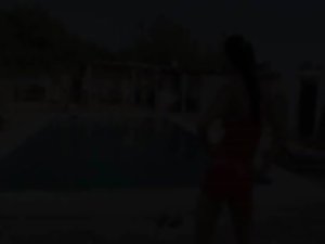 Six nude slutty chicks by the pool from usa