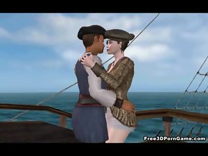 Attractive 3D cartoon pirate young woman gets banged and fisted