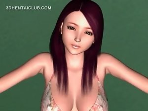 Phallus riding and fellatio with big titted hentai lass