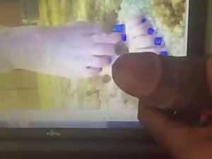 Cumshot Tribute to Mrs P's Toes (Slow Mo)