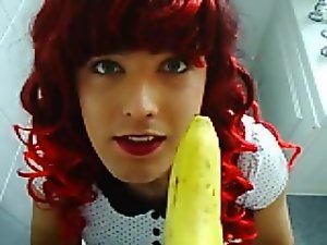 Shelly displays her skills on banana