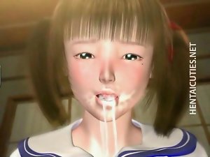 Chesty 3D anime schoolgirl gets cummed