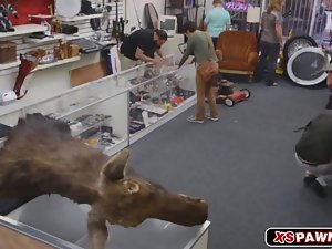 Lewd lezzies grinded in pawn shop