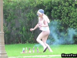Teenager having outdoor sex party