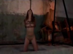 Hogtied Young woman Hanging Getting Tortured With Pinwheel Paddled By Master In The Basement