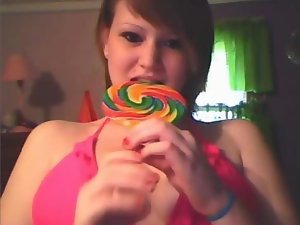 Lollipop nympho teenager teasing on cam