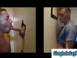 Gay lad gives straight fellow cock sucking in gloryhole and makes him cum