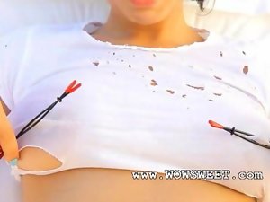 Chesty glamour torturing her nipples film