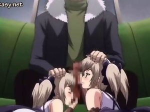 Two anime girls kissing and doing oral